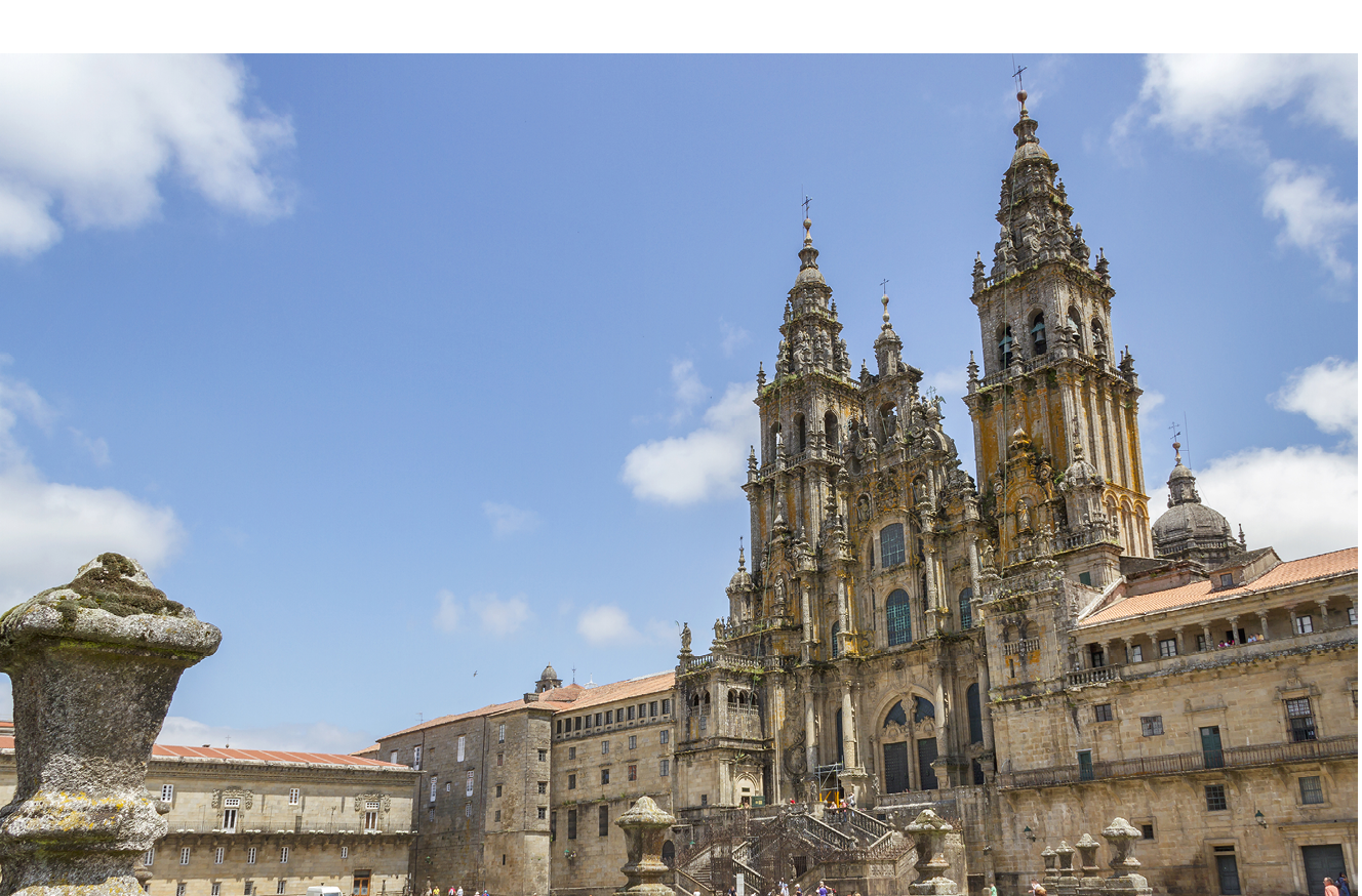 Facade of Santiago de Compostela cathedral in Obradoiro square
