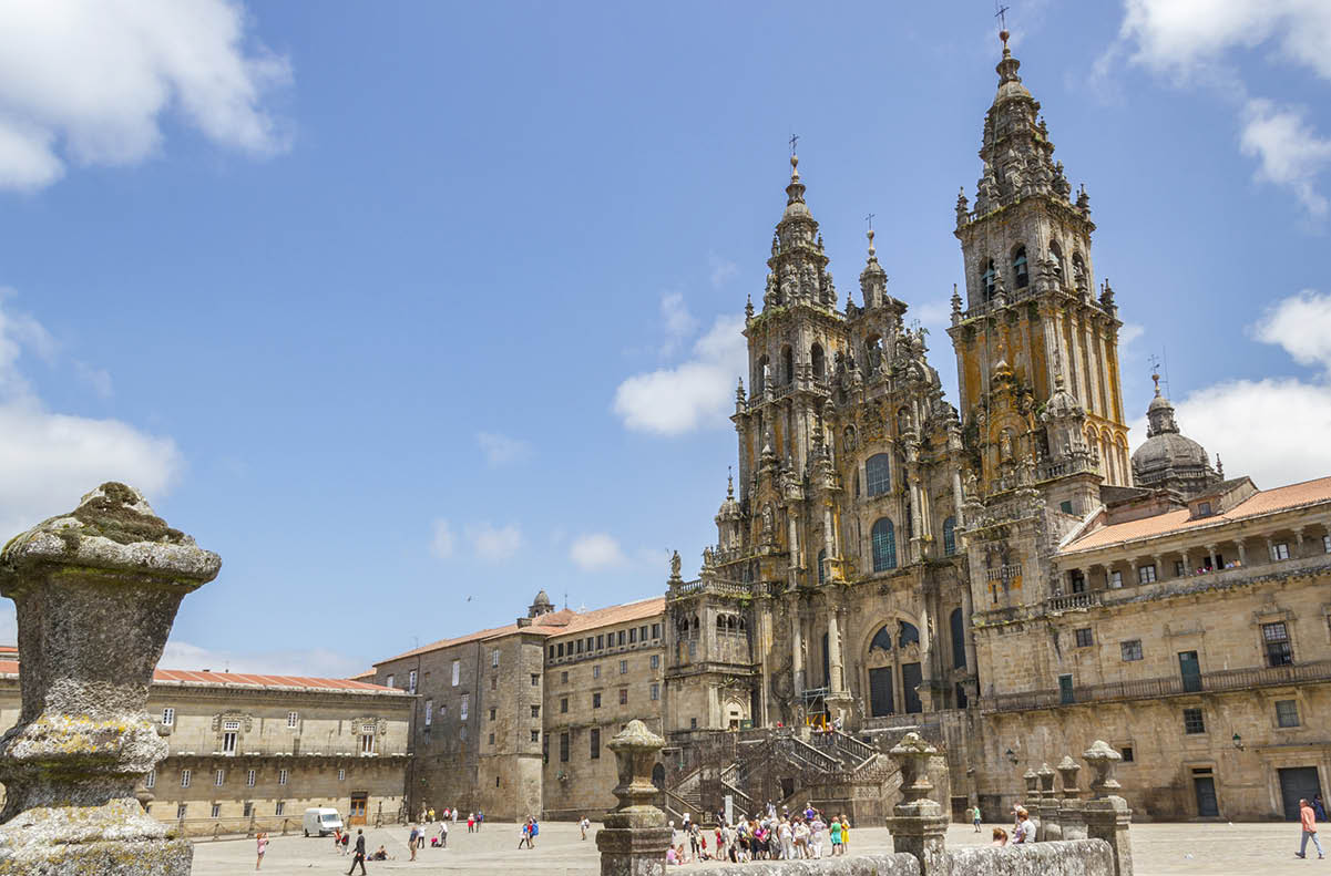 Facade of Santiago de Compostela cathedral in Obradoiro square